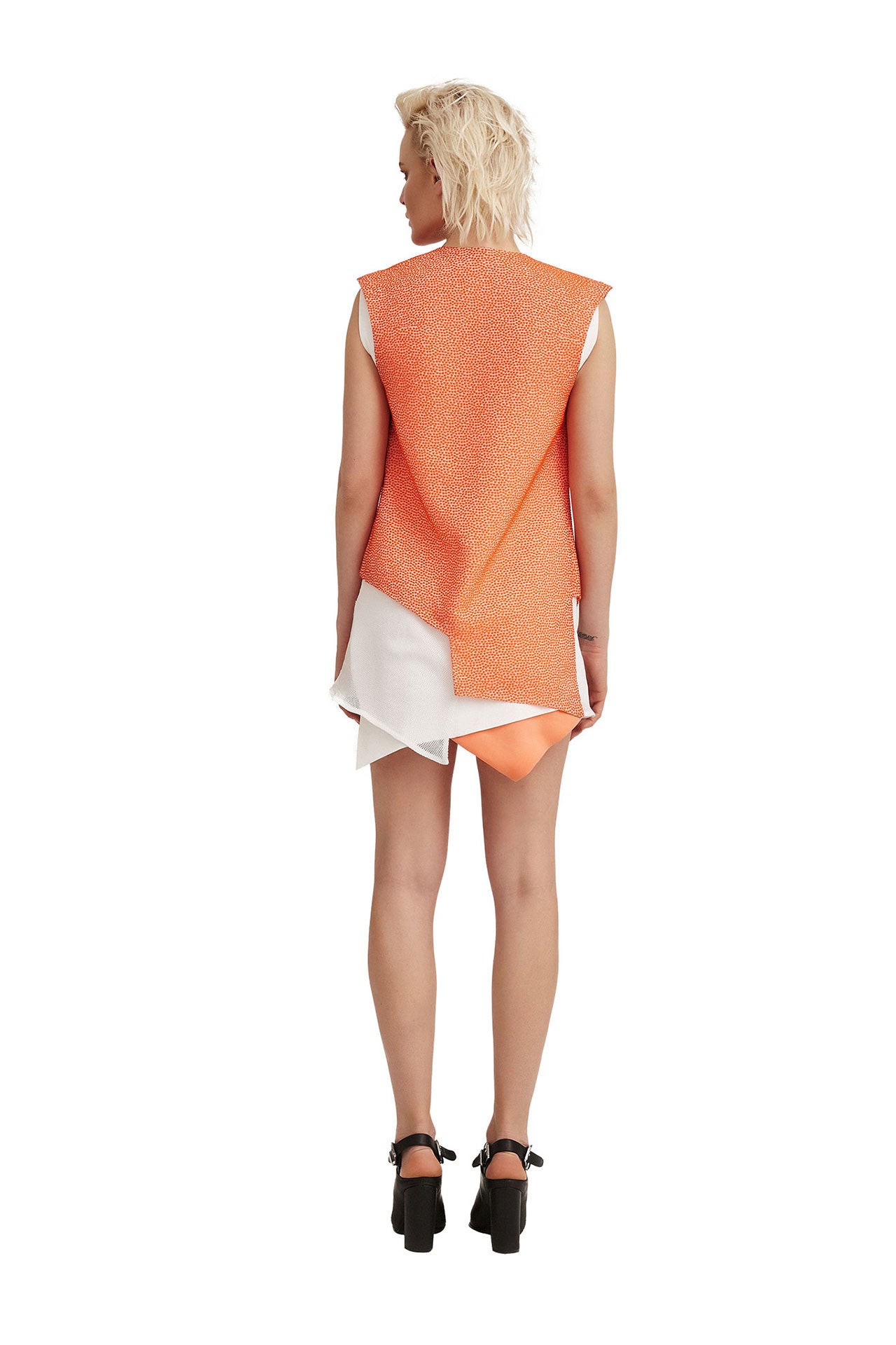 Mesh Contrasted Vest  Assymetric Contrasted Dress