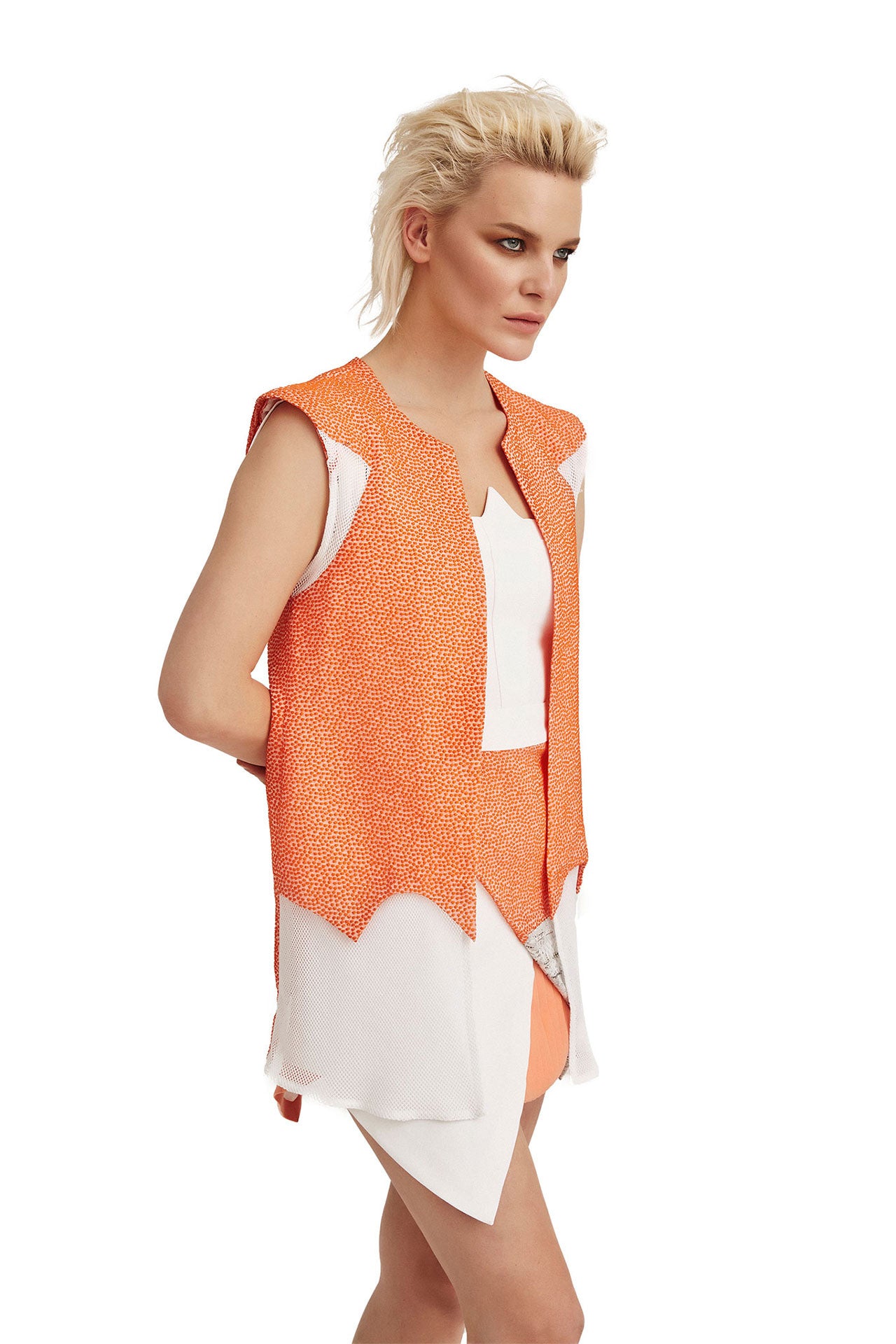 Mesh Contrasted Vest  Assymetric Contrasted Dress