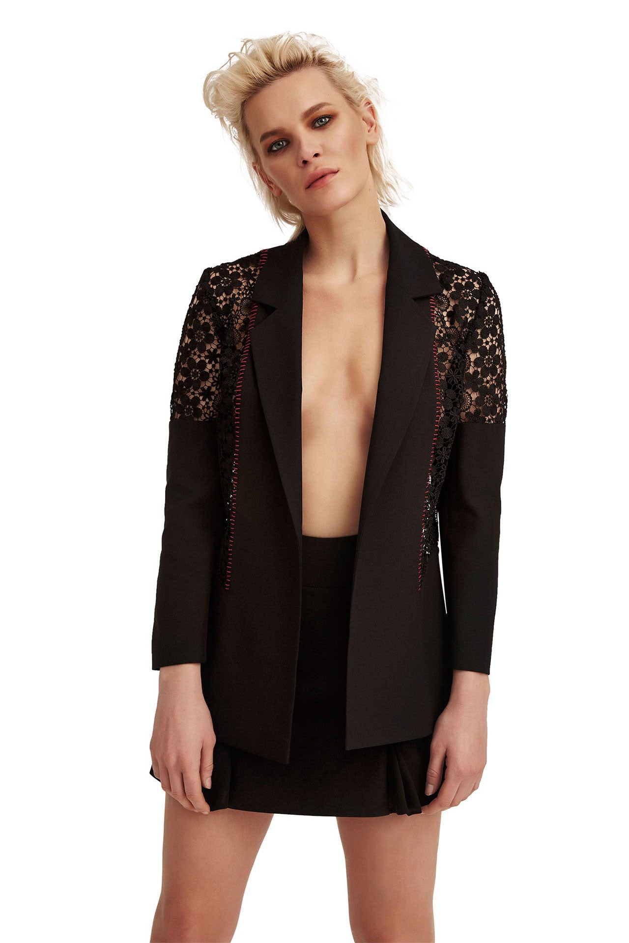 Lace Contrasted Jacket Mini Skirt Short