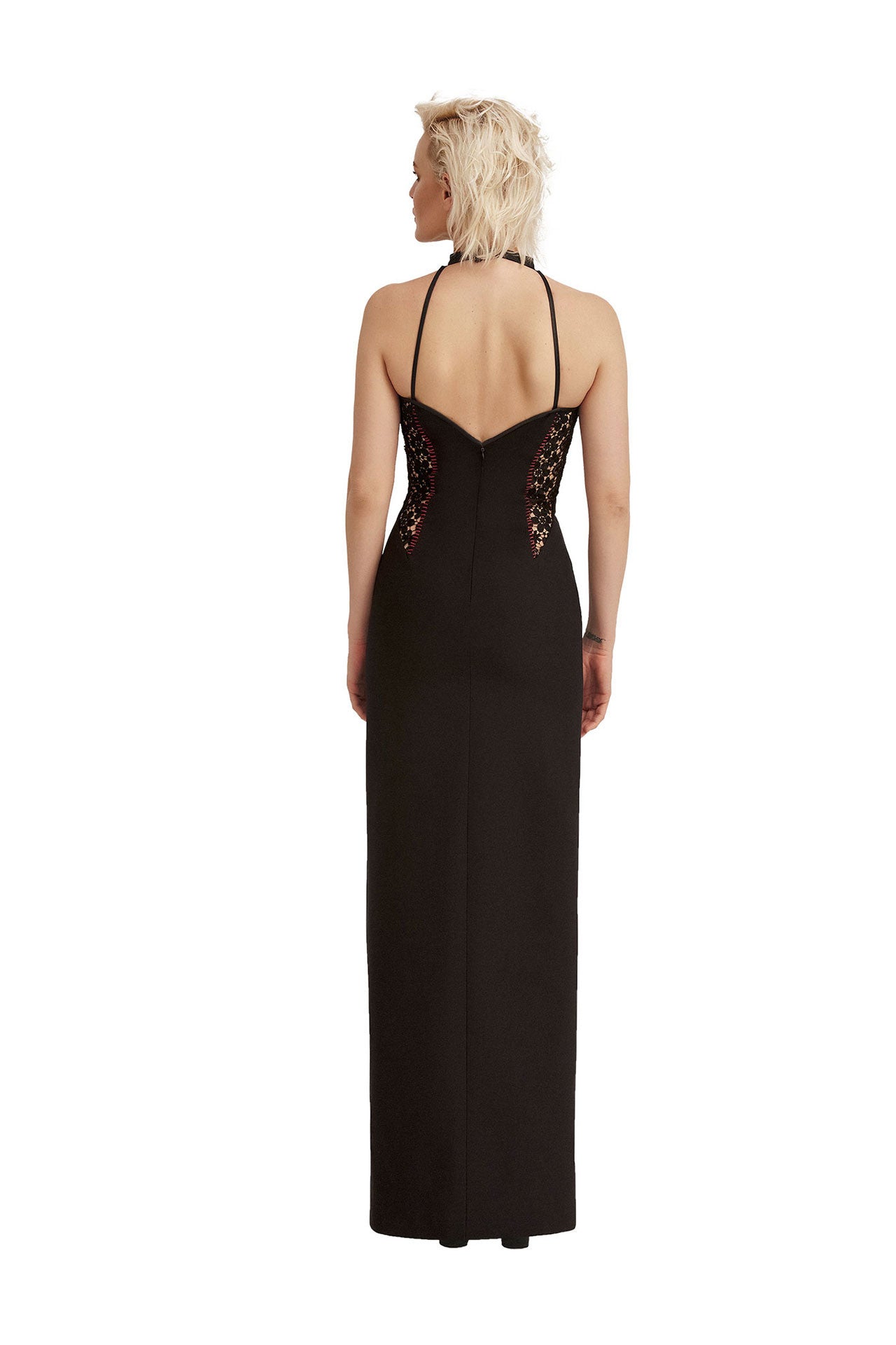 Lace Detailed Contrasted Long Dress